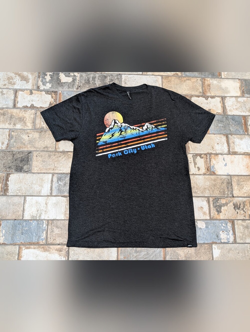 Park City Utah Retro Sunset Mountain Charcoal Tri-Blend Graphic Tee XL